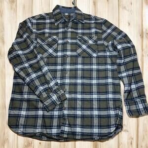 Jachs MFG Flannel Shirt Mens Large Green Blue Plaid Button Up Long Sleeve Cotton